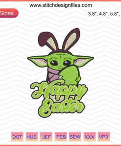 Baby Yoda Happy Easter Embroidery Designs, Machine Patterns, Cute Grogu Easter Art for Crafts