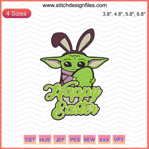 Baby Yoda Happy Easter Embroidery Designs, Machine Patterns, Cute Grogu Easter Art for Crafts