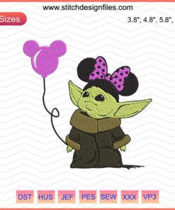 Baby Yoda Mickey Ears with Balloon Embroidery Design File, Cute Star Wars Baby Yoda Machine Embroidery Designs