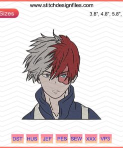 Shoto Todoroki embroidery design file, My Hero Academia-inspired machine embroidery, anime character embroidery pattern.