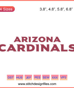 Arizona Cardinals Letter Embroidery Designs File: Seamless machine embroidery designs featuring team logo and initials.