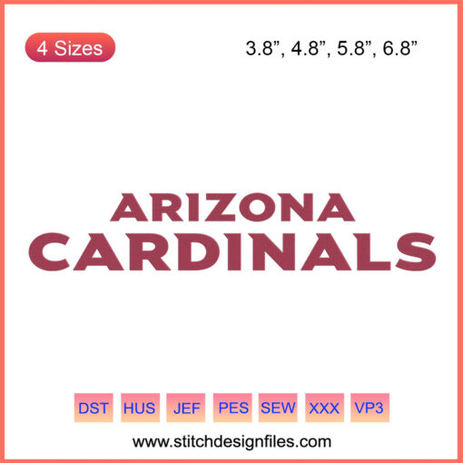 Arizona Cardinals Letter Embroidery Designs File: Seamless machine embroidery designs featuring team logo and initials.