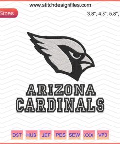 Arizona Cardinals logo, black and white embroidery design, machine embroidery file, NFL team pattern, crafting decor