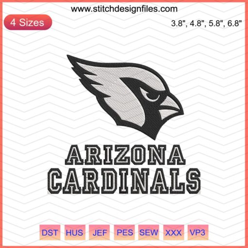 Arizona Cardinals logo, black and white embroidery design, machine embroidery file, NFL team pattern, crafting decor