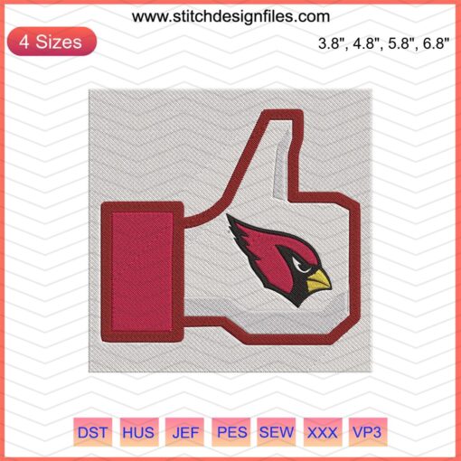 Arizona Cardinals Like Button Machine Embroidery Designs File, NFL Embroidery Patterns, Bird Logo Stitch Design