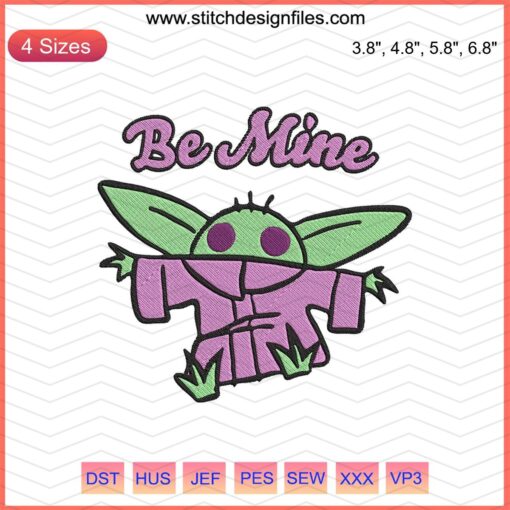 Baby Yoda Be Mine Grogu Embroidery Design, The Mandalorian Machine Embroidery File, Cute Baby Yoda Valentine's Day Motif