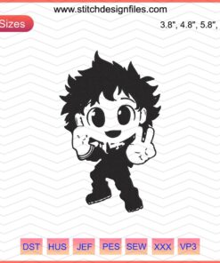 Midoriya Izuku Chibi Embroidery Design, My Hero Academia Embroidery Files, Anime Sewing Pattern, Machine Stitch Art