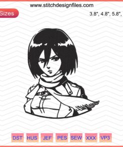 Mikasa Ackerman Embroidery Design File, Attack On Titan Character, Machine Embroidery Heroic Pose