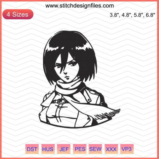 Mikasa Ackerman Embroidery Design File, Attack On Titan Character, Machine Embroidery Heroic Pose