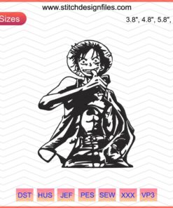 Monkey D.Luffy Embroidery File: One Piece Machine Embroidery Design featuring anime character Luffy for stitching projects.