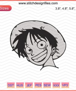 "Monkey D. Luffy Face Embroidery Design, One Piece Machine Embroidery File, Anime Luffy Stitch Pattern"