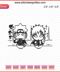 Naruto and Gaara Embroidery Designs File: Machine embroidery of Naruto characters, perfect for crafting and DIY enthusiasts.