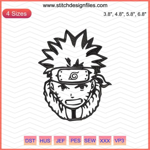 Naruto Head Machine Embroidery Design File, Anime Stitch Pattern Download, DIY Craft Embroidery Template