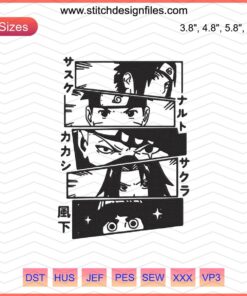 Naruto Characters Eyes Embroidery Designs File, featuring iconic eye patterns, ideal for machine embroidery projects.