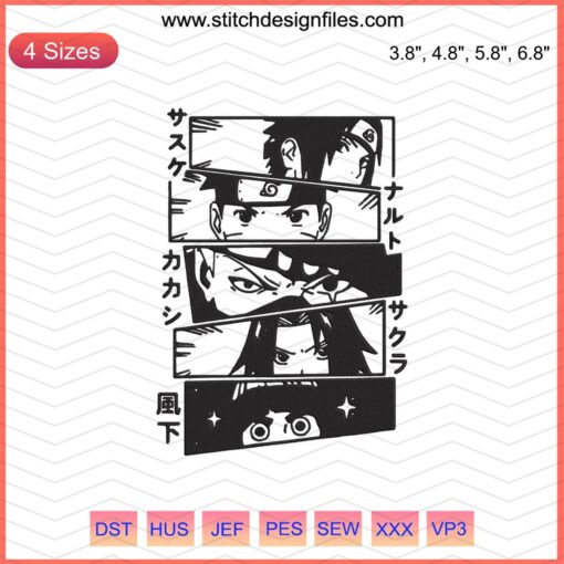 Naruto Characters Eyes Embroidery Designs File, featuring iconic eye patterns, ideal for machine embroidery projects.
