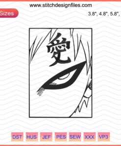 Gaara eye embroidery file, Naruto machine embroidery design, vibrant anime pattern for sewing machines.
