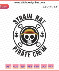 One Piece Straw Hat Crew Embroidery Files, Pirate Machine Designs: Luffy, Zoro, Nami Patterns for Sewing Machines