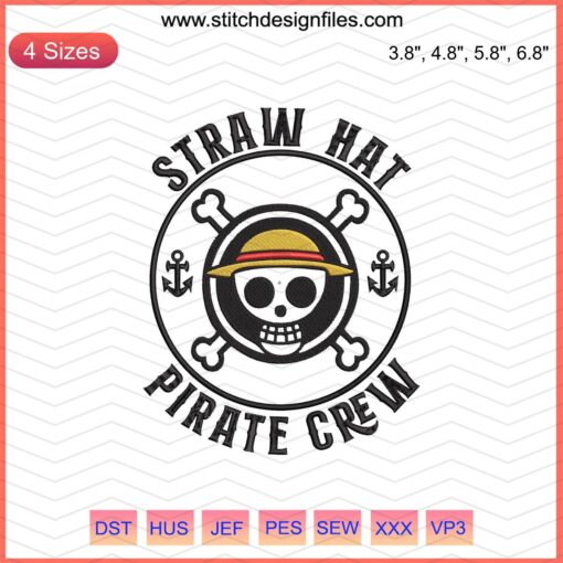 One Piece Straw Hat Crew Embroidery Files, Pirate Machine Designs: Luffy, Zoro, Nami Patterns for Sewing Machines