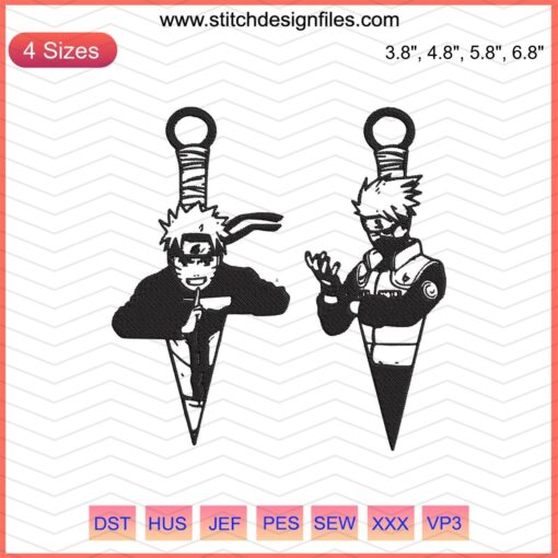 Naruto Kunai & Kakashi Kunai Embroidery Designs File, Machine Embroidery Patterns, Anime Themed Embroidery