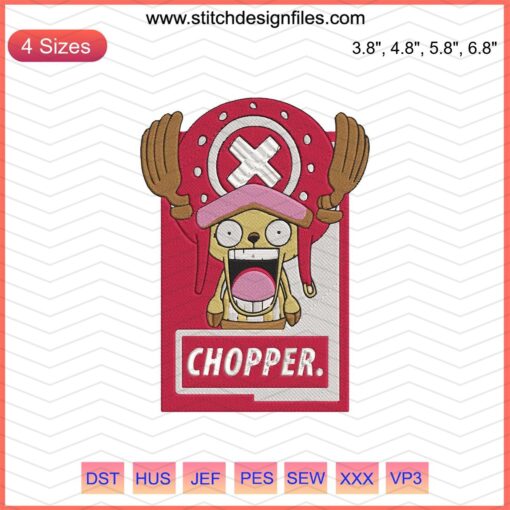 Tony Tony Chopper Embroidery Design, One Piece Machine Embroidery File, Anime Character Stitch Pattern