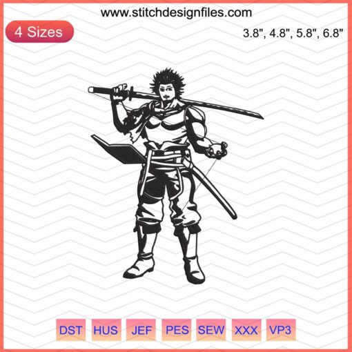 Yami Sukehiro embroidery pattern, Black Clover machine design, digital file; anime-themed, intricate detailing, customizable.