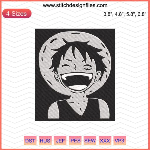 Luffy Laugh Embroidery Design File, One Piece Machine Embroidery Pattern, Anime Character, DIY Craft, Instant Download