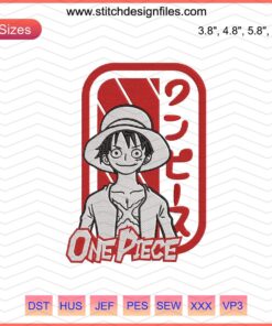 Luffy Embroidery Design File featuring One Piece Logo, Machine Embroider Pattern, Anime Stitch Art