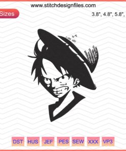 Luffy Angry One Piece Embroidery Design, One Piece Machine Pattern, Digitized Embroidery File, Anime Sewing Art