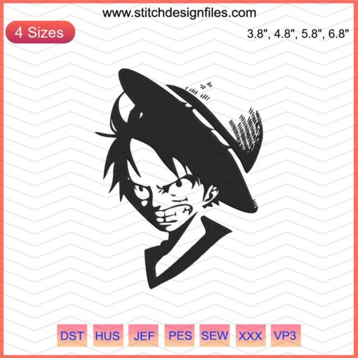 Luffy Angry One Piece Embroidery Design, One Piece Machine Pattern, Digitized Embroidery File, Anime Sewing Art