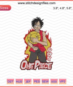 Luffy Angry Fire Embroidery Design File: One Piece Machine Embroidery Pattern featuring Luffy with fiery aura.