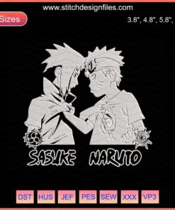 Sasuke vs Naruto Child Embroidery Pattern File, Detailed Machine Embroidery Designs for Naruto Inspired Craft Projects.
