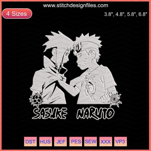 Sasuke vs Naruto Child Embroidery Pattern File, Detailed Machine Embroidery Designs for Naruto Inspired Craft Projects.