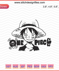 One Piece Logo with Luffy Embroidery Designs File, Black Machine Embroidery Pattern, Anime DIY Craft Design