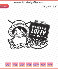 Monkey D Luffy child embroidery design file, perfect for One Piece fans, machine embroidery, DIY crafting.