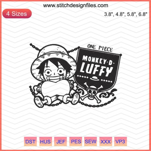 Monkey D Luffy child embroidery design file, perfect for One Piece fans, machine embroidery, DIY crafting.