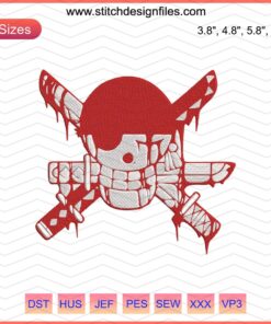 Roronoa Zoro Skull Killer Embroidery Design, One Piece Embroidery, Zoro Sword Design File for Machine Embroidery Enthusiasts.