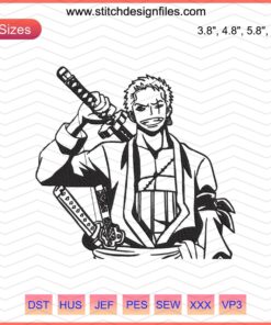 Roronoa Zoro Laugh Embroidery Design, One Piece Machine Embroidery File, Anime Embroidery Pattern