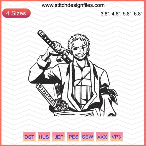 Roronoa Zoro Laugh Embroidery Design, One Piece Machine Embroidery File, Anime Embroidery Pattern