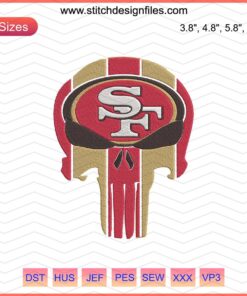 Skull SF Logo Embroidery Design, San Francisco 49ers, Machine Embroidery File, NFL-themed stitching pattern.