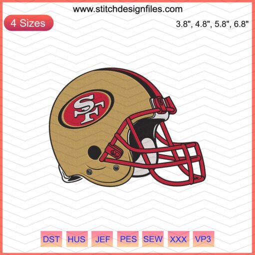San Francisco 49ers Helmet SF Embroidery Design File, detailed NFL team logo for machine embroidery.