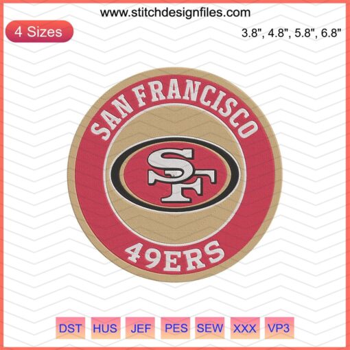 San Francisco 49ers Logo Circle Embroidery Design File for Machine Embroidery, featuring iconic 49ers NFL team emblem.