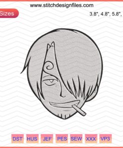 Sanji Face Embroidery File, One Piece Machine Design, Anime Embroidery Pattern, Sanji Character Embroidery Download