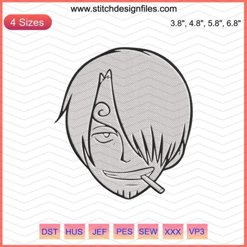 Sanji Face Embroidery File, One Piece Machine Design, Anime Embroidery Pattern, Sanji Character Embroidery Download