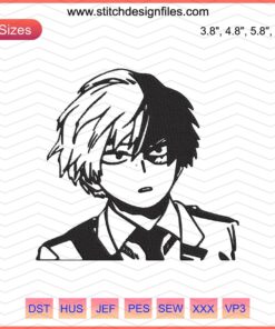 Shoto Todoroki Face Embroidery Designs, My Hero Academia, Machine Embroidery File, Unique Anime Embroidery Patterns.
