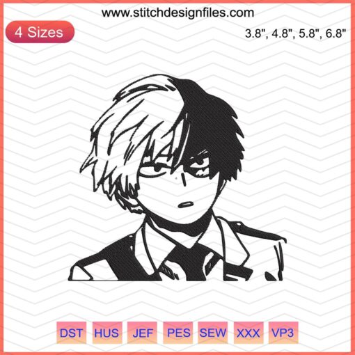 Shoto Todoroki Face Embroidery Designs, My Hero Academia, Machine Embroidery File, Unique Anime Embroidery Patterns.