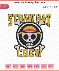 Straw Hat Crew One Piece Logo Embroidery Design File, Machine Embroidery Pattern for One Piece Fans
