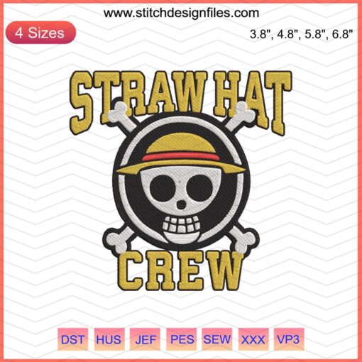 Straw Hat Crew One Piece Logo Embroidery Design File, Machine Embroidery Pattern for One Piece Fans