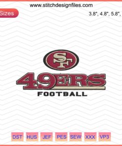 SF 49ers football logo machine embroidery design file, featuring San Francisco 49ers emblem, ideal for embroidery projects.