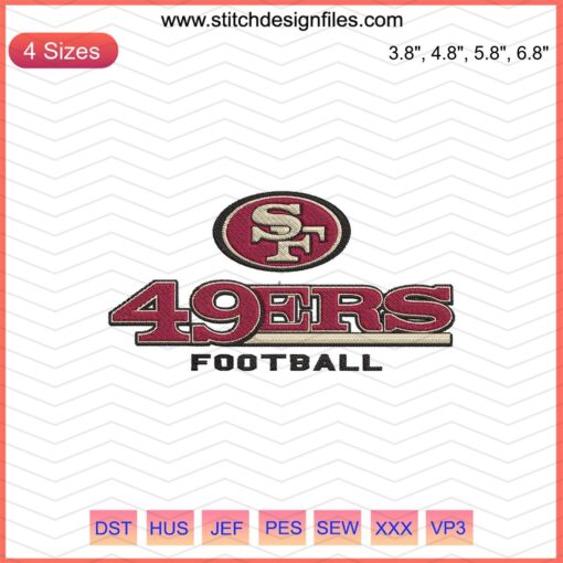 SF 49ers football logo machine embroidery design file, featuring San Francisco 49ers emblem, ideal for embroidery projects.