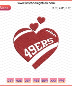 San Francisco 49ers Heart Logo Embroidery Designs File, Machine Embroidery Pattern, 49Ers Digital Stitching Template